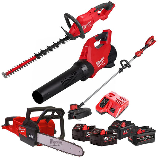 Milwaukee M18 18V 4 Piece Gardening Tool Kit with 4 x Batteries & Charger T4TKIT-29511