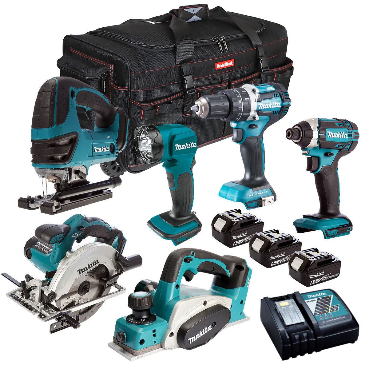 Makita 18V 6 Piece Tool Kit 3 x 5.0Ah Batteries & Charger T4TKIT-7341