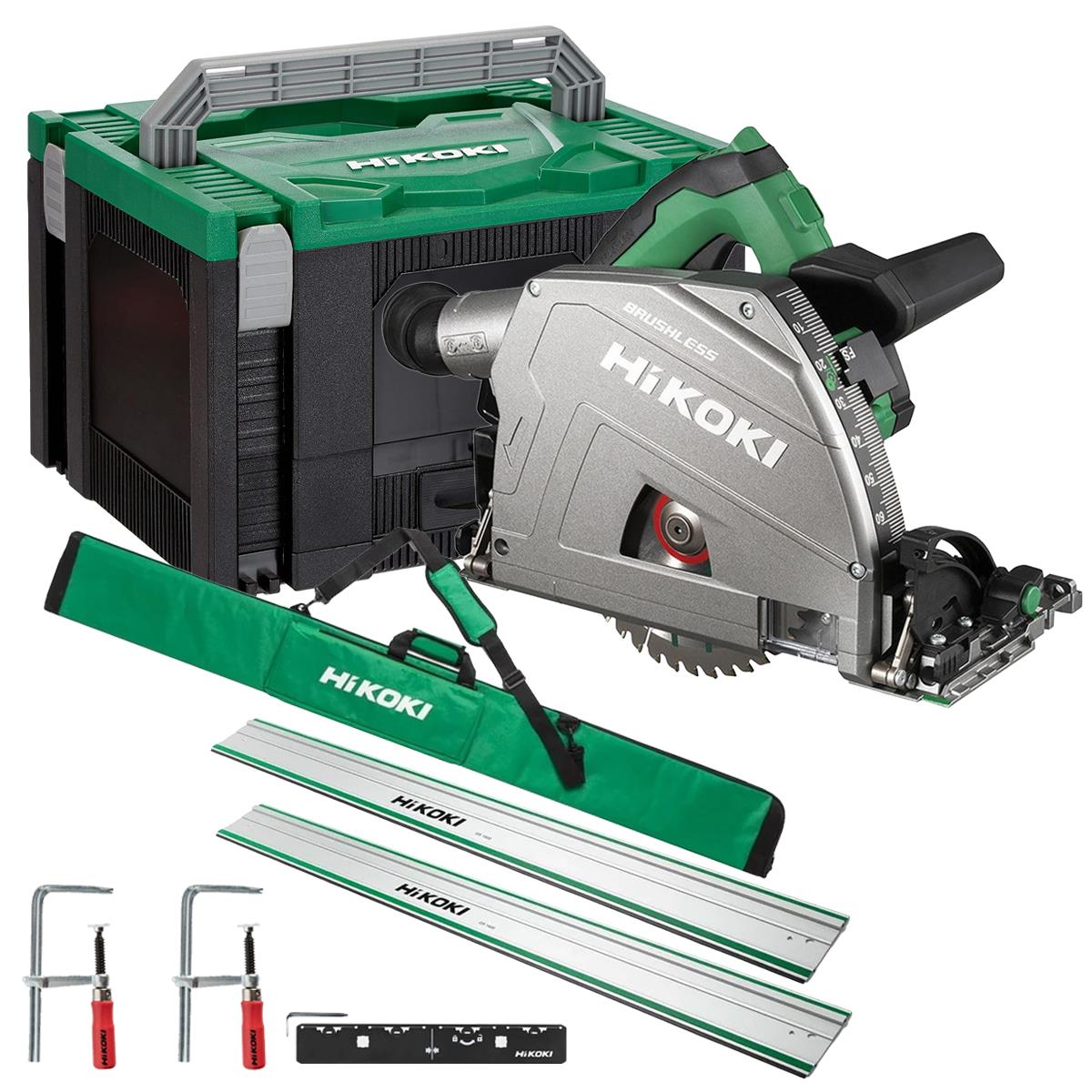 HiKOKI C3606DPAW2Z 36V MultiVolt Brushless 165mm Plunge Saw Body Only with 2 x 1600mm Guide Rail Kit