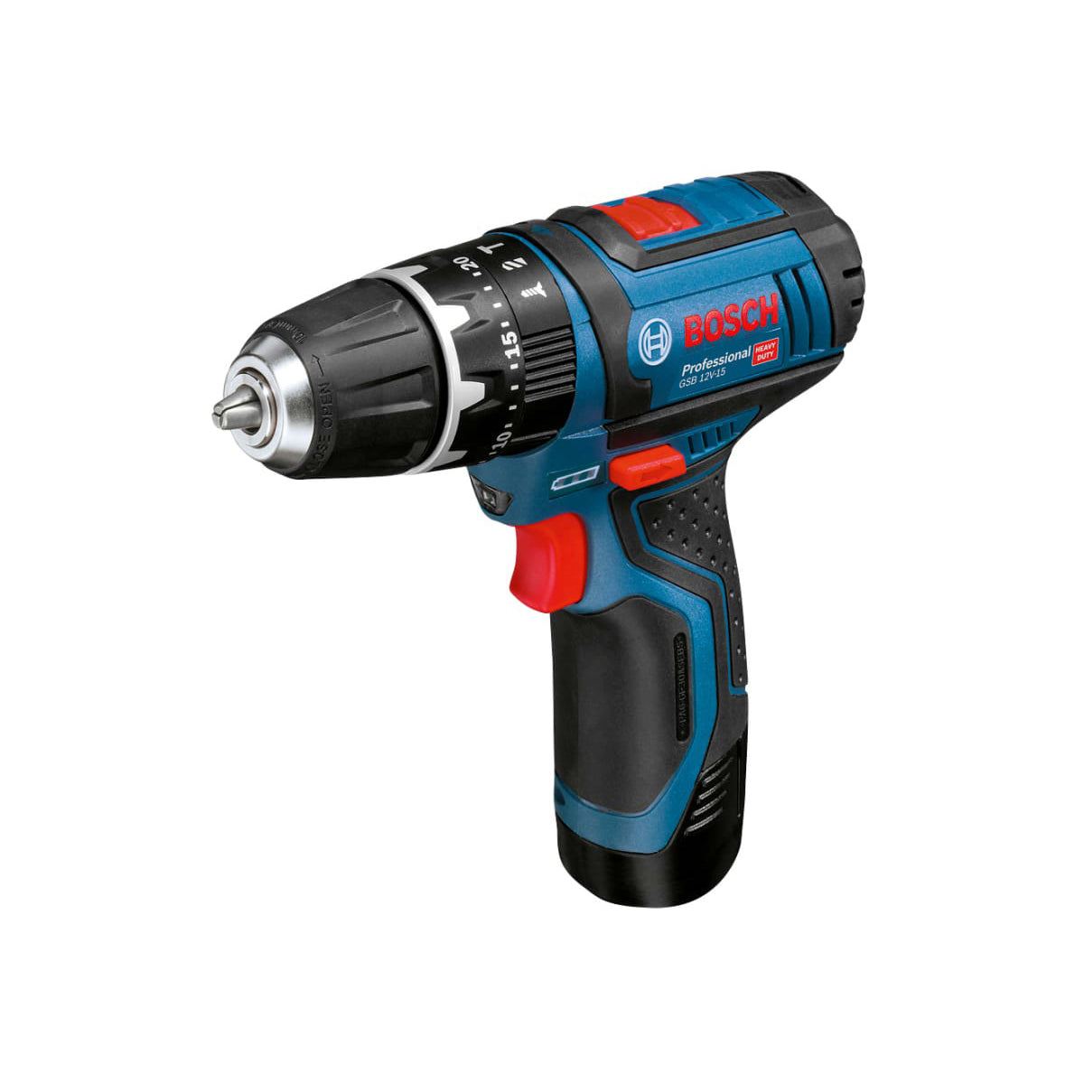 Bosch GSB 12V-15 Professional Combi Drill with 2 x 2.0Ah Batteries & Charger in Case 06019B697J