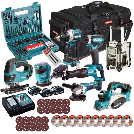 Makita 18V 8 Piece Combo Kit with 3 x 5.0Ah Battery Charger & Accessories Set T4TKIT-17230