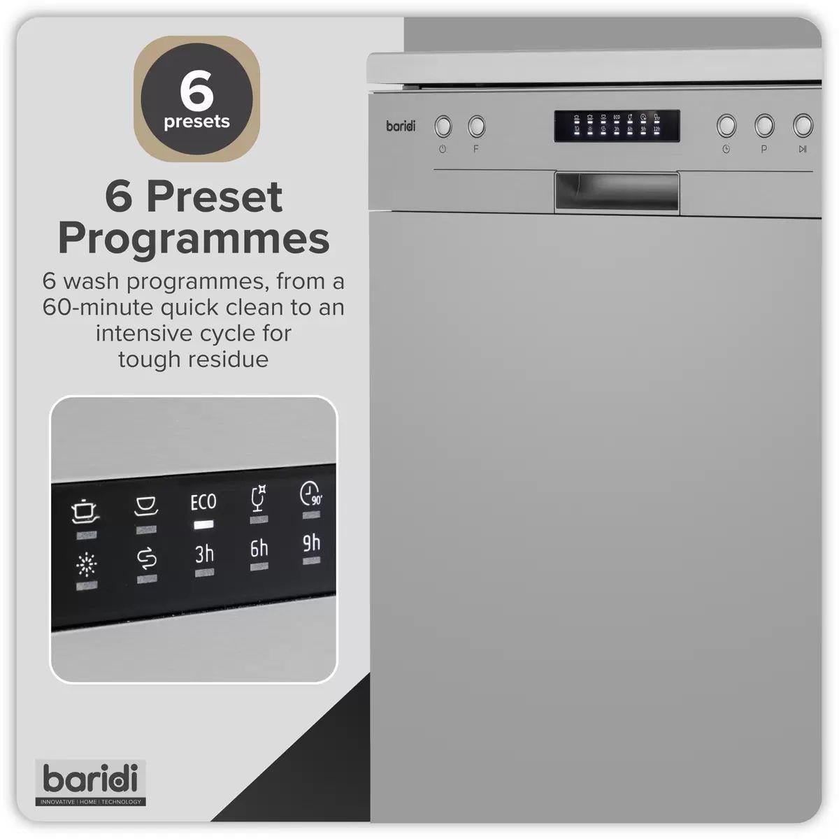 Sealey DH280 Baridi Regular Sized Freestanding Dishwasher 60cm Wide 13 Place Settings Silver 230V