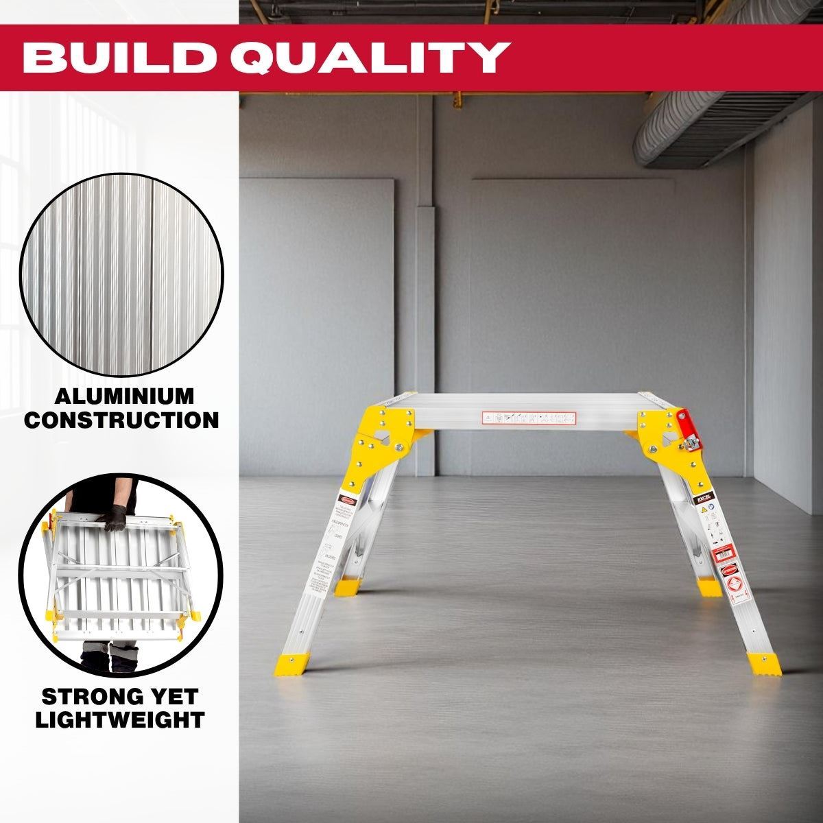 Excel Heavy Duty Aluminium Platform Work Bench Folding Hop Up 600mm x 600mm Item Condition Box Opened Never Used