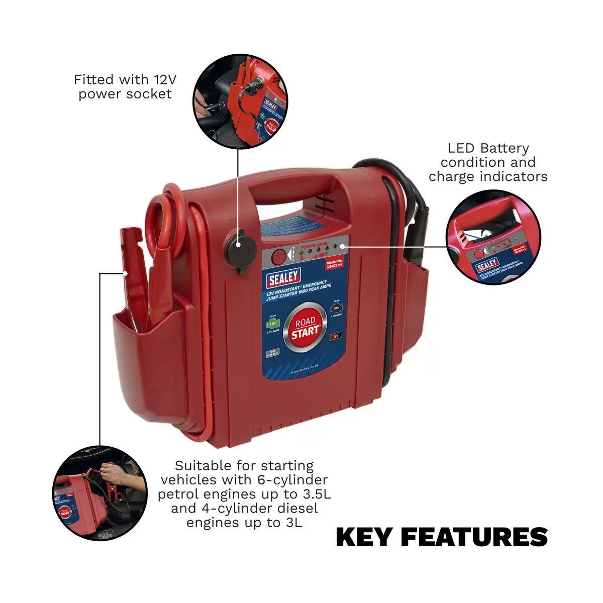 Sealey RS102 1600A 12V RoadStart Emergency Jump Starter