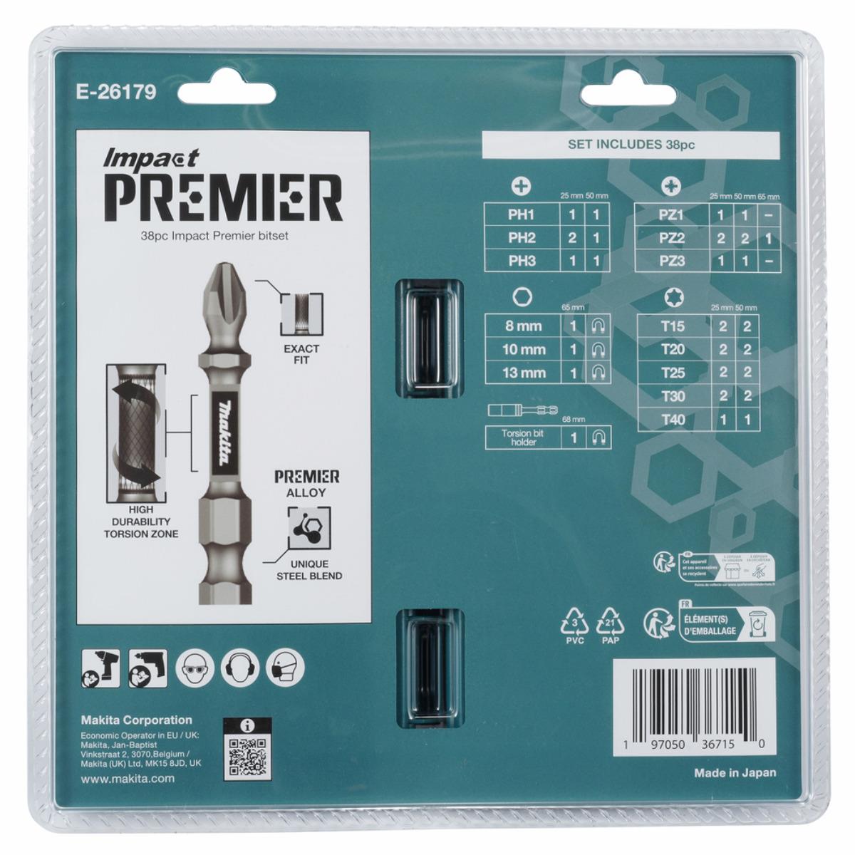Makita E-26179 Impact Premier Torsion Bit Set of 38 Pieces