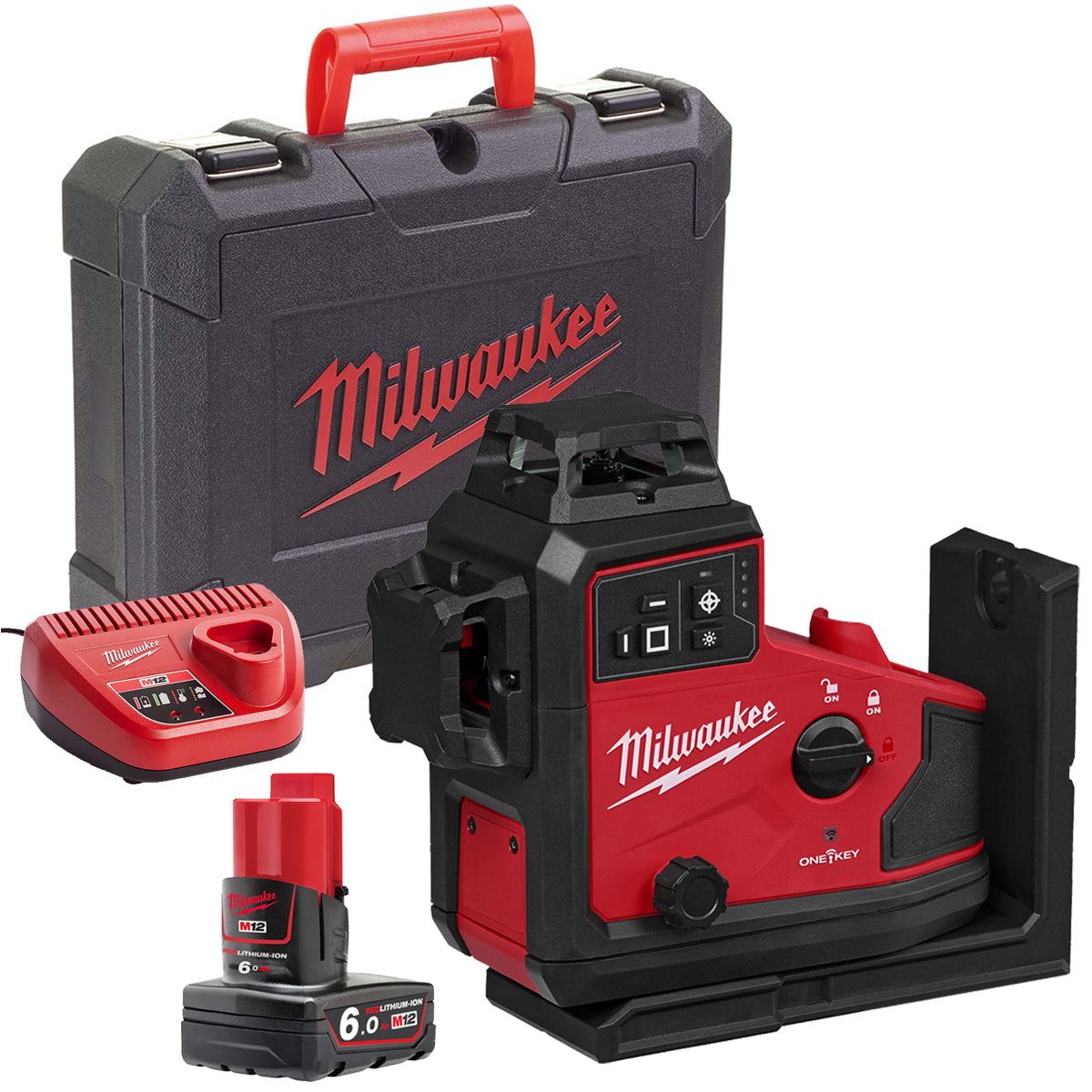 Milwaukee M12A3PLO-0C 12V M12 Green Auto Alignment 360° 3 Plane Laser with 1 x 6.0Ah Battery Charger & Case