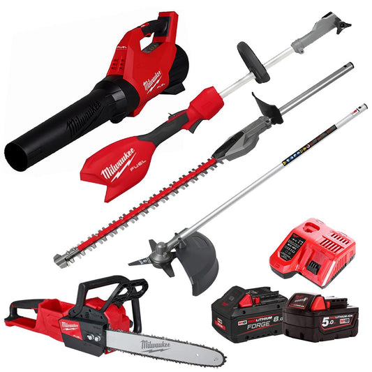 Milwaukee M18 18V 3 Piece Gardening Tool Kit with Hedge Trimmer & Brush Cutter Attachment 2 x Batteries & Charger T4TKIT-29521