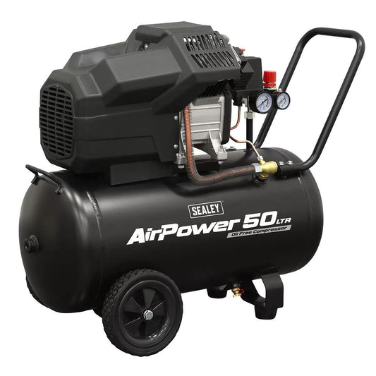 Sealey SAC5002 50L Oil Free V-Twin Direct Drive Air Compressor 3hp 230V/50Hz