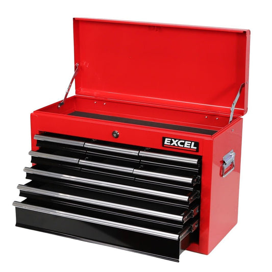 Excel 9 Drawers Portable Tool Chest Cabinet with Ball Bearing Slides Black and Red