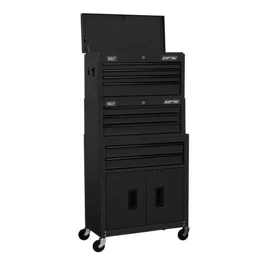 Sealey AP2200BKSTACK American PRO Topchest, Mid-Box Tool Chest & Rollcab Stack 9 Drawer Black