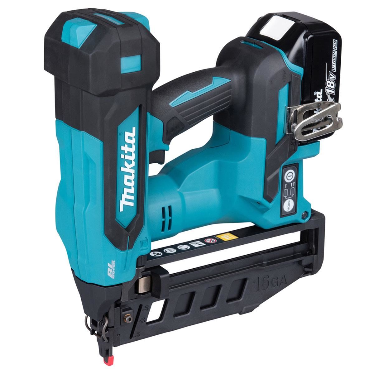 Makita DBN601RTJ 18V LXT 16G Brushless Finishing Nailer With 2 x 5.0Ah Battery, Charger & Case