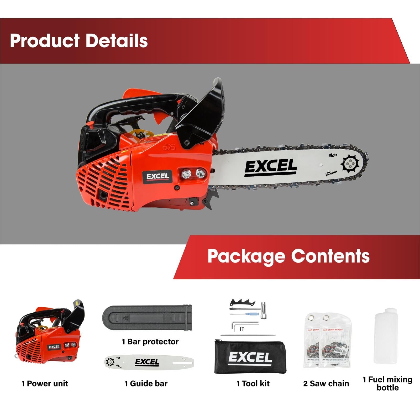 Excel 300mm 25cc Petrol Chainsaw with Engine Oil