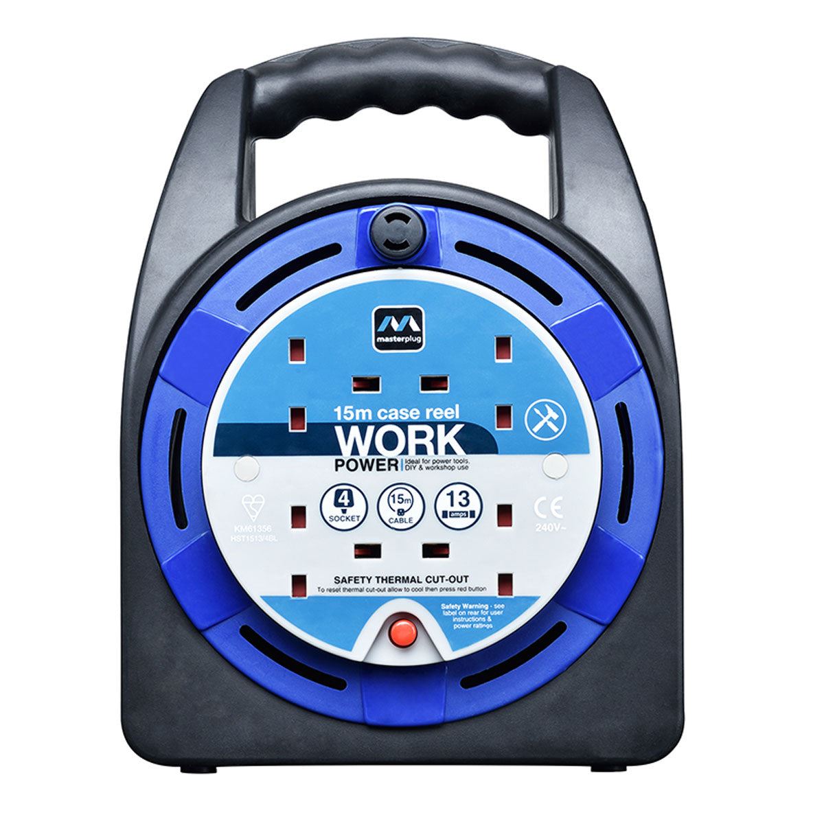 Masterplug Case Cable Reel 13A 4-Socket 15M 240V HST1513/4BL-MP