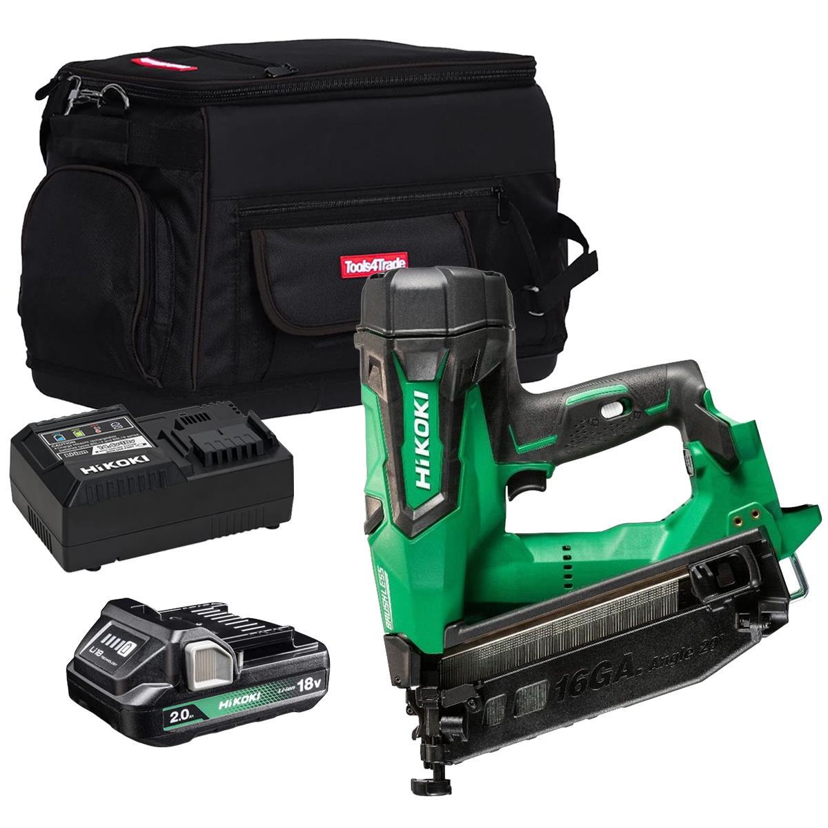 Hikoki NT1865DMBJ4Z 18V Brushless 16G Second Fix Nailer with 1 x 2.0Ah Battery Charger & Bag