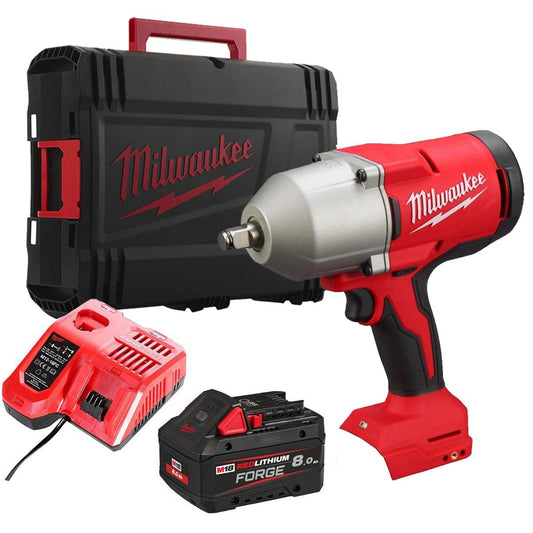Milwaukee M18BLHIWF12-0X 18V Brushless 1/2" High Torque Impact Wrench with 1 x 8.0Ah Battery Charger & Case