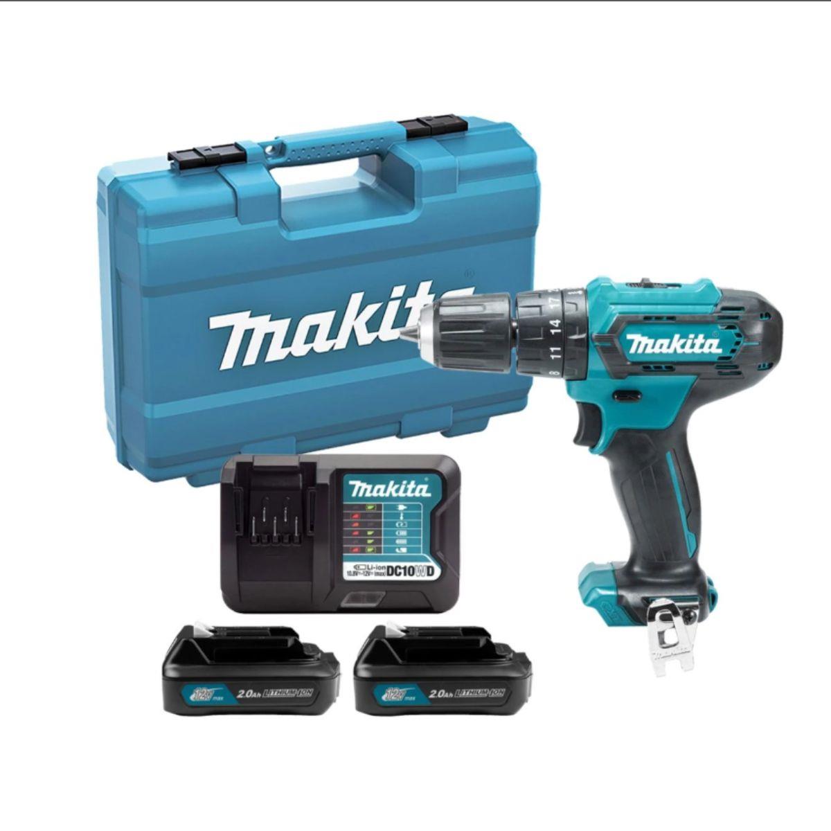 Makita HP333DWAX1 Combi Drill 12V Max CXT Cordless Keyless Chuck 2-Speed Max 30Nm With 2 x 2.0Ah Batteries, Charger & Case