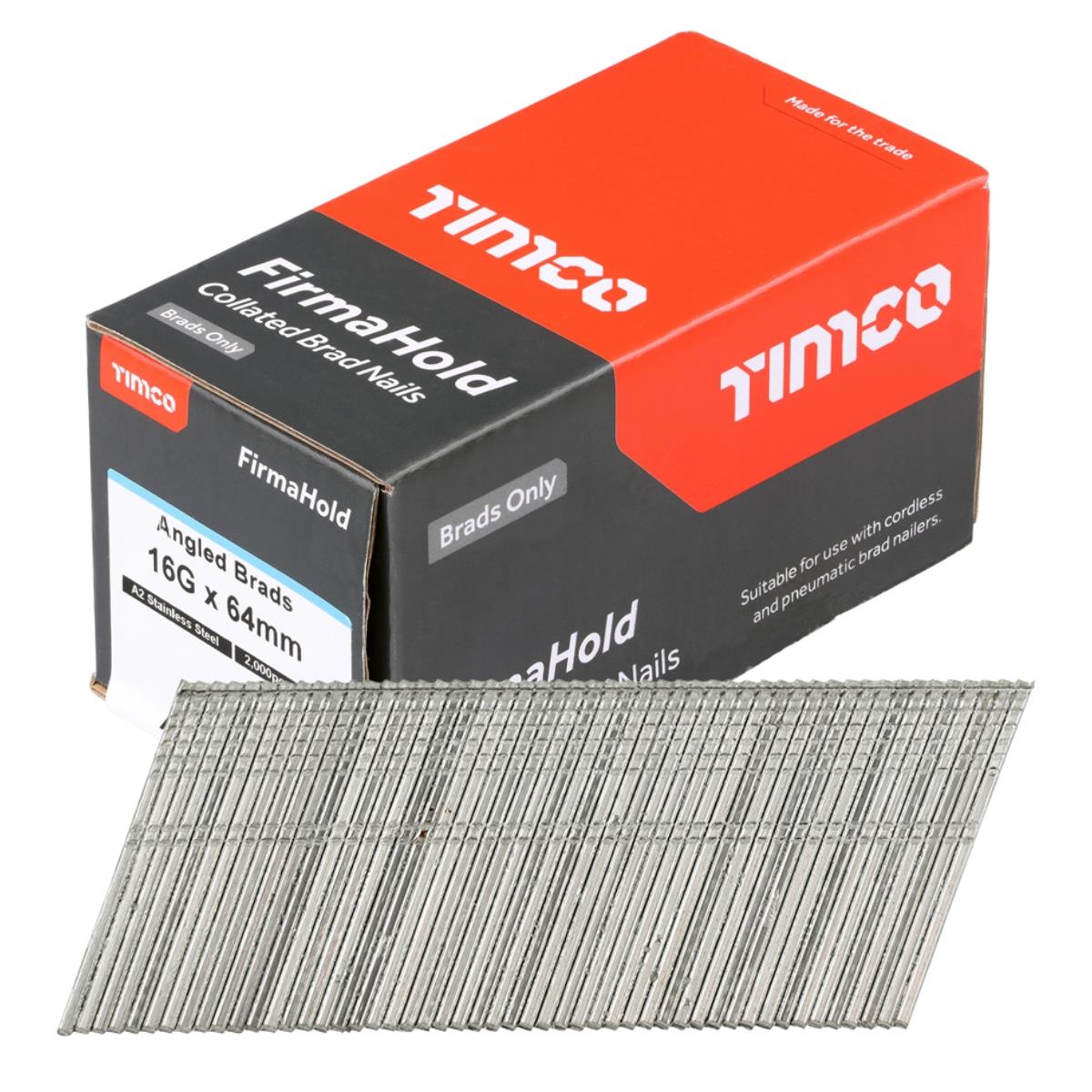 FirmaHold 64mm A2 Stainless Steel 16 Gauge 2000 Angled Collated Brad Nails ABSS1664
