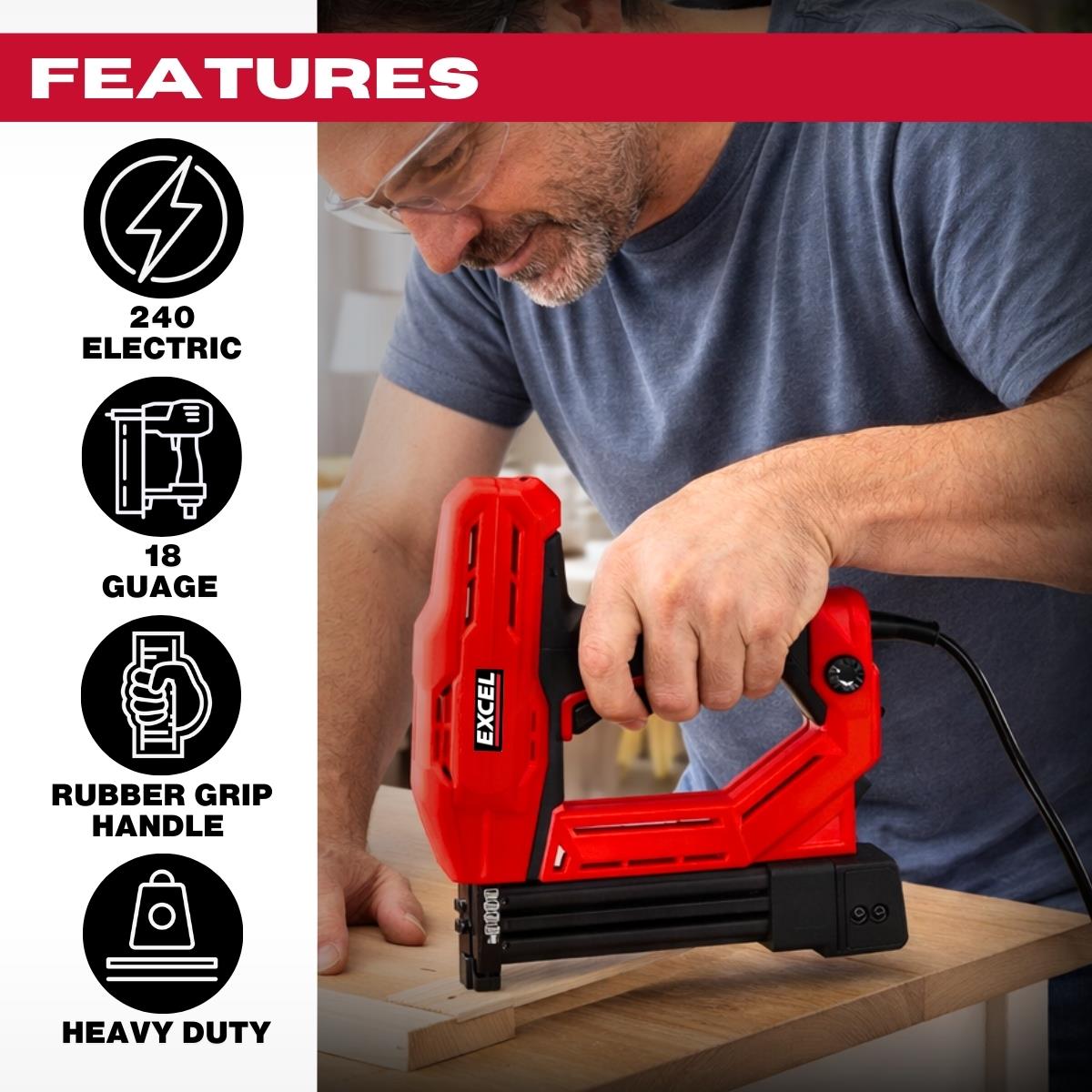 Excel 2-in-1 Electric Stapler Nailer Gun 18G Heavy Duty 240V