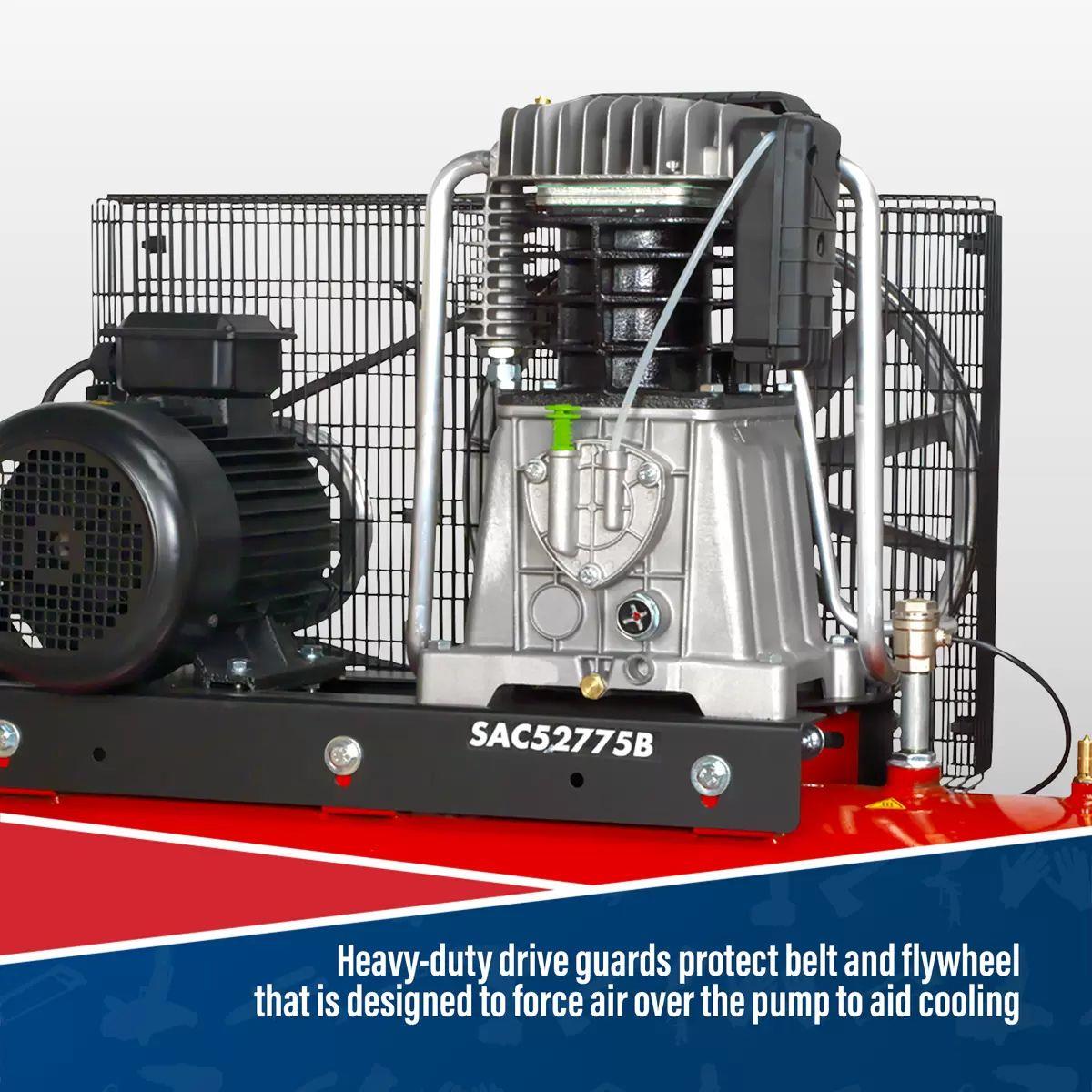 Sealey SAC52775B 270L Belt Drive Air Compressor with Cast Cylinders 415V