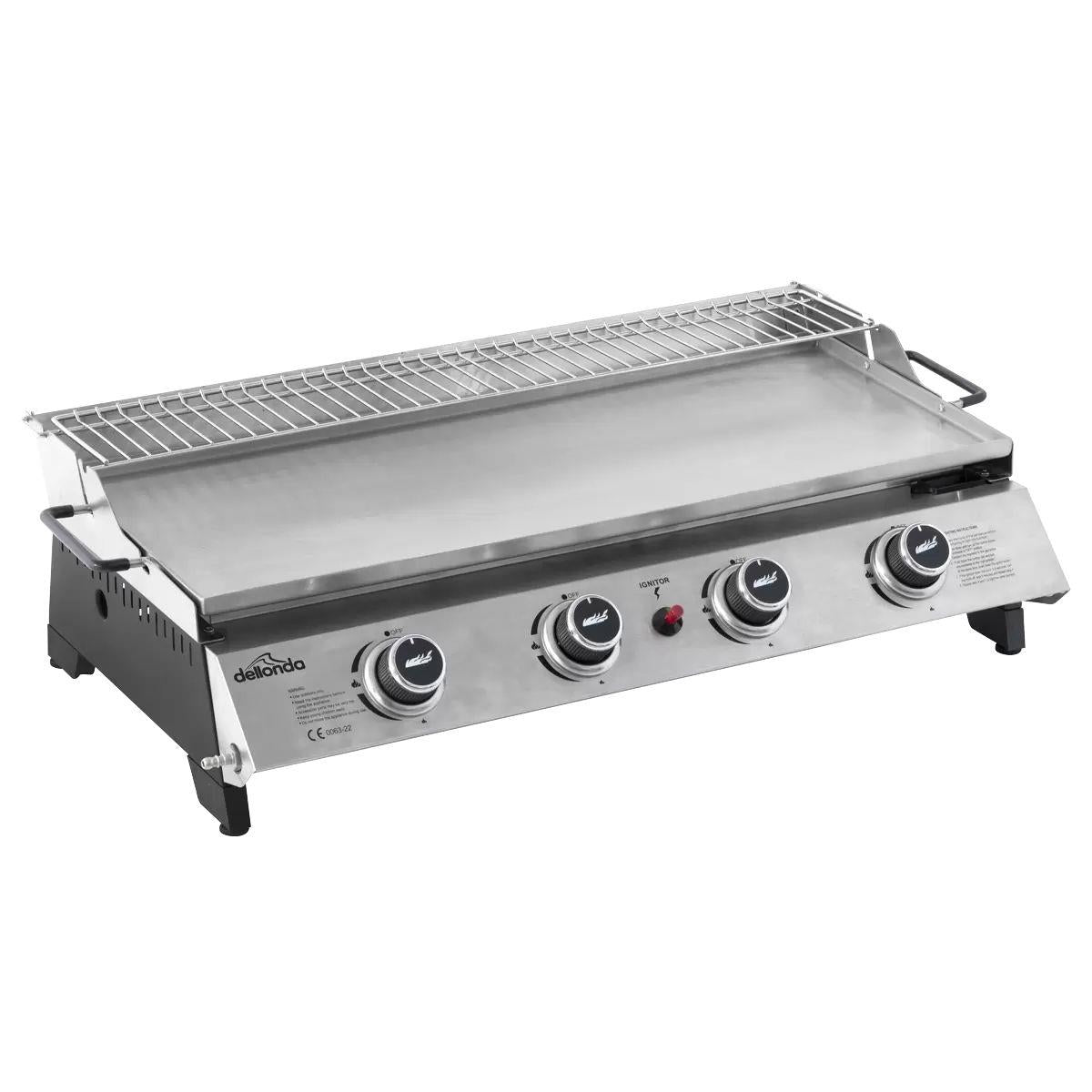 Sealey DG277 Dellonda 4 Burner Stainless Steel Portable Gas Plancha with Warming Rack 10kW