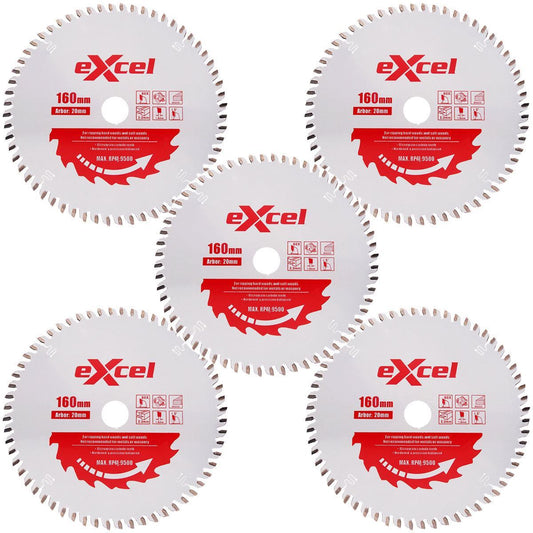 Excel 160mm Plunge Saw Blade Pro Series 48T Pack of 5