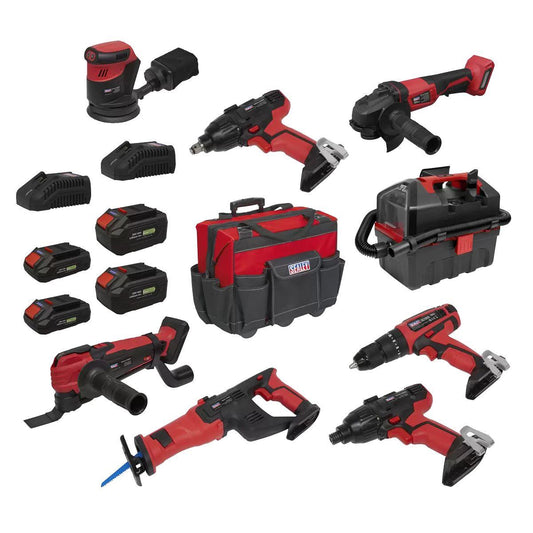 Sealey CP20VCOMBO4EU 20V Cordless 8 X Power Tool Kit Euro Plug With 4 Batteries & Charges