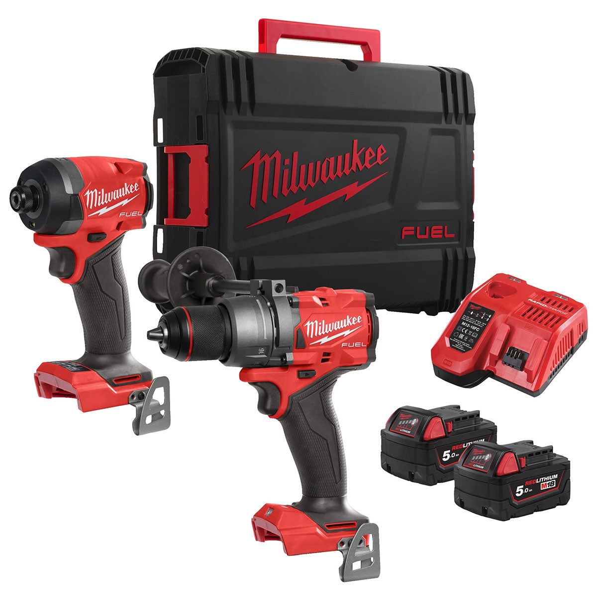 Milwaukee M18FPP2A3-502X 18V Fuel Combi Drill + Impact Driver with 2 x 5.0Ah Battery Charger & Case 4933480876