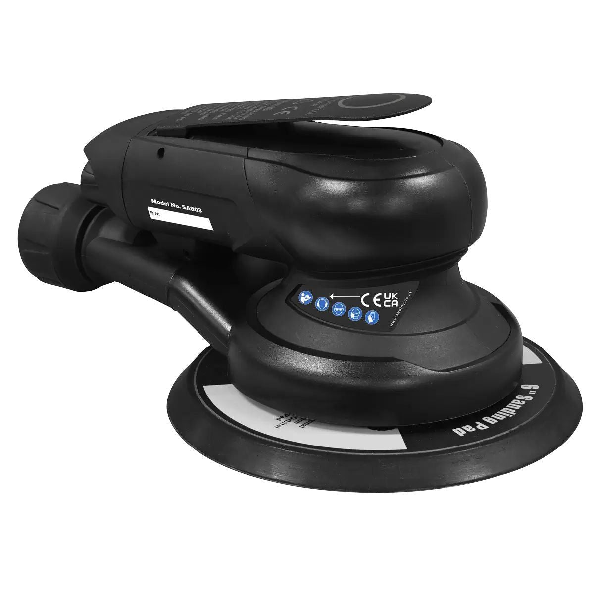 Sealey SA803 Air Palm Orbital Sander Ø150mm Dust-Free, Durable, and Noise-Reducing Sander for Precision Sanding