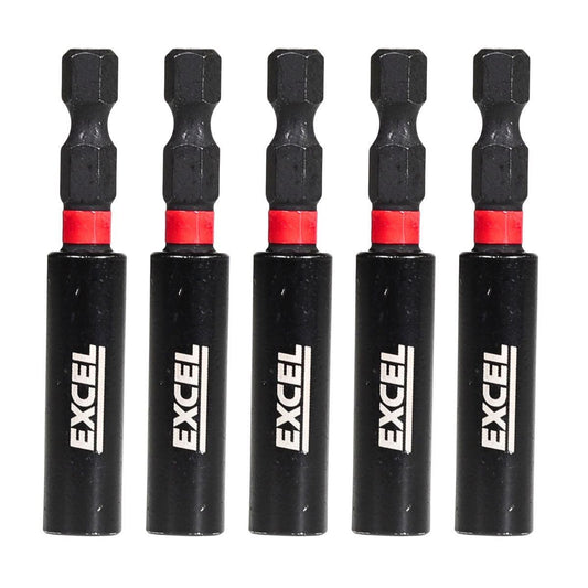 Excel 60mm Magnetic Impact Bit Holder with Blister Card Pack of 5