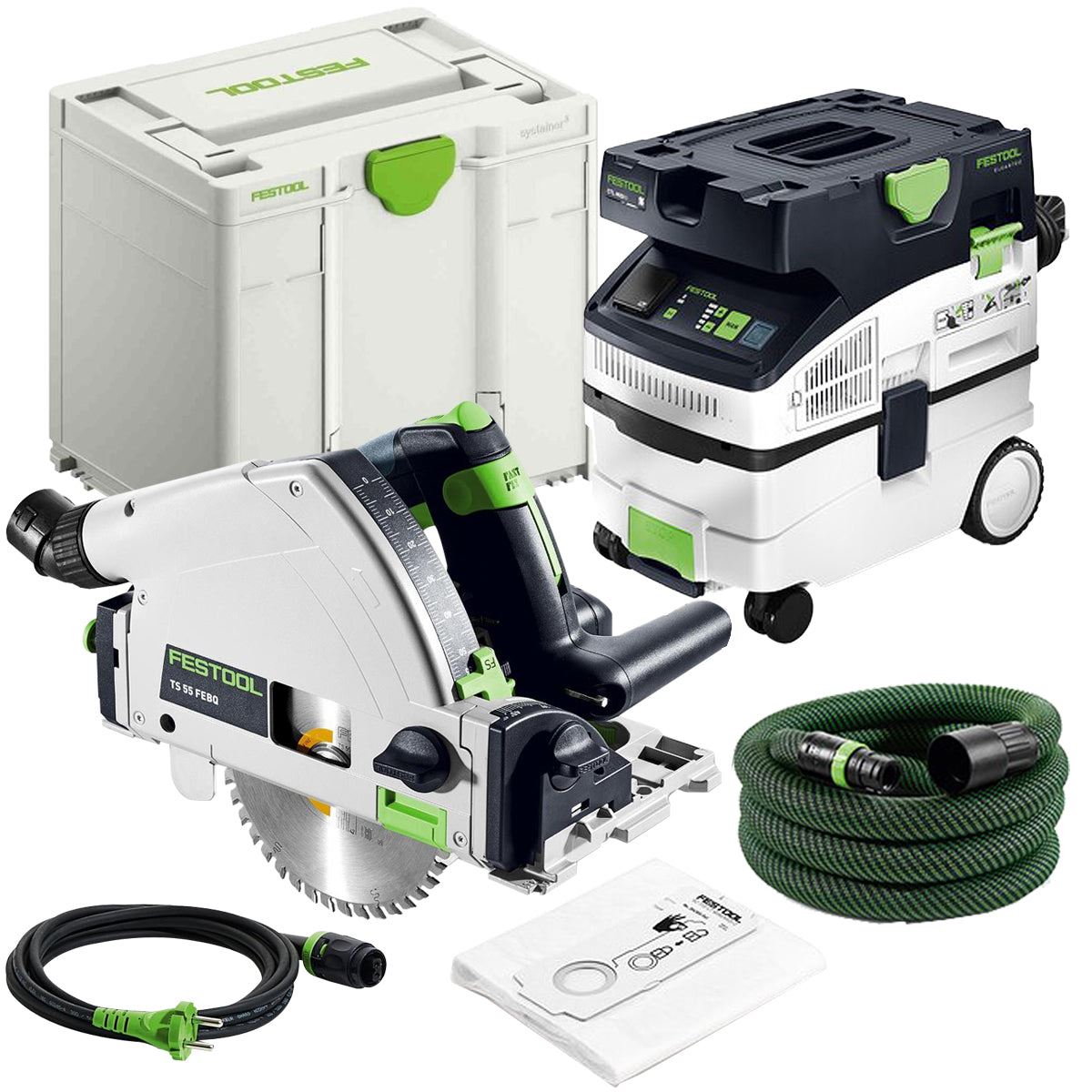 Festool TS 55 FEBQ-Plus 230V GB 160mm Circular Plunge-Cut Saw - 576706 With Mobile Dust Extractor 578321