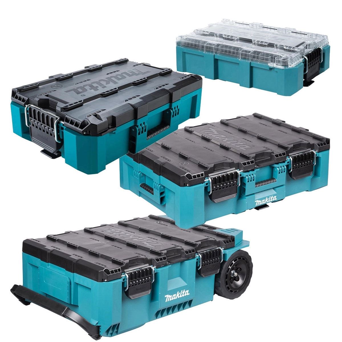 Makita MAKTRAK 4 Piece Tool Storage Set Modular Rolling Chest, Large & Medium Box, Deep Organiser