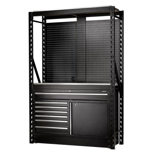 Draper MS400-C2 14PC S Bunker Modular Storage Combo 2 Tier Racking with Stainless Steel Shelving, Pegboards & Floor Cabinet 1500mm 28075