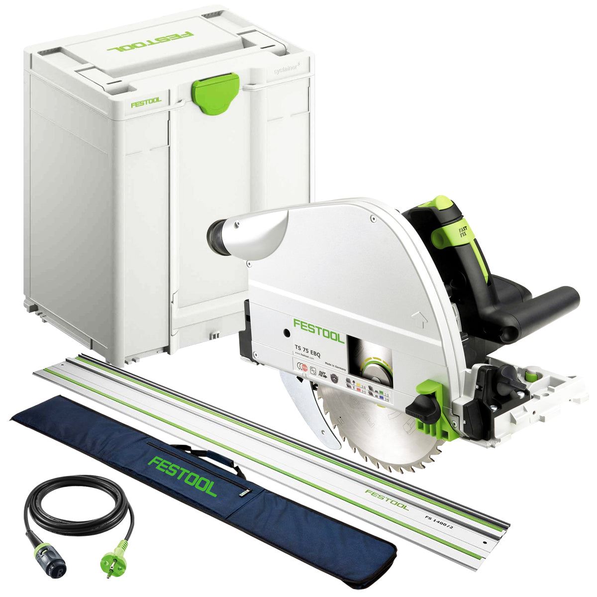 Festool TS 75 EBQ-Plus 230V GB Circular Plunge Cut Saw - 576114 With 1 x Guide Rail FS 1400/2 & Bag
