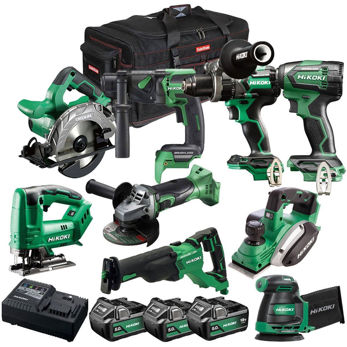 Hikoki 18V 9 Piece Power Tool Combo Kit with 3 x 5.0Ah Battery & Charger T4TKIT-27296