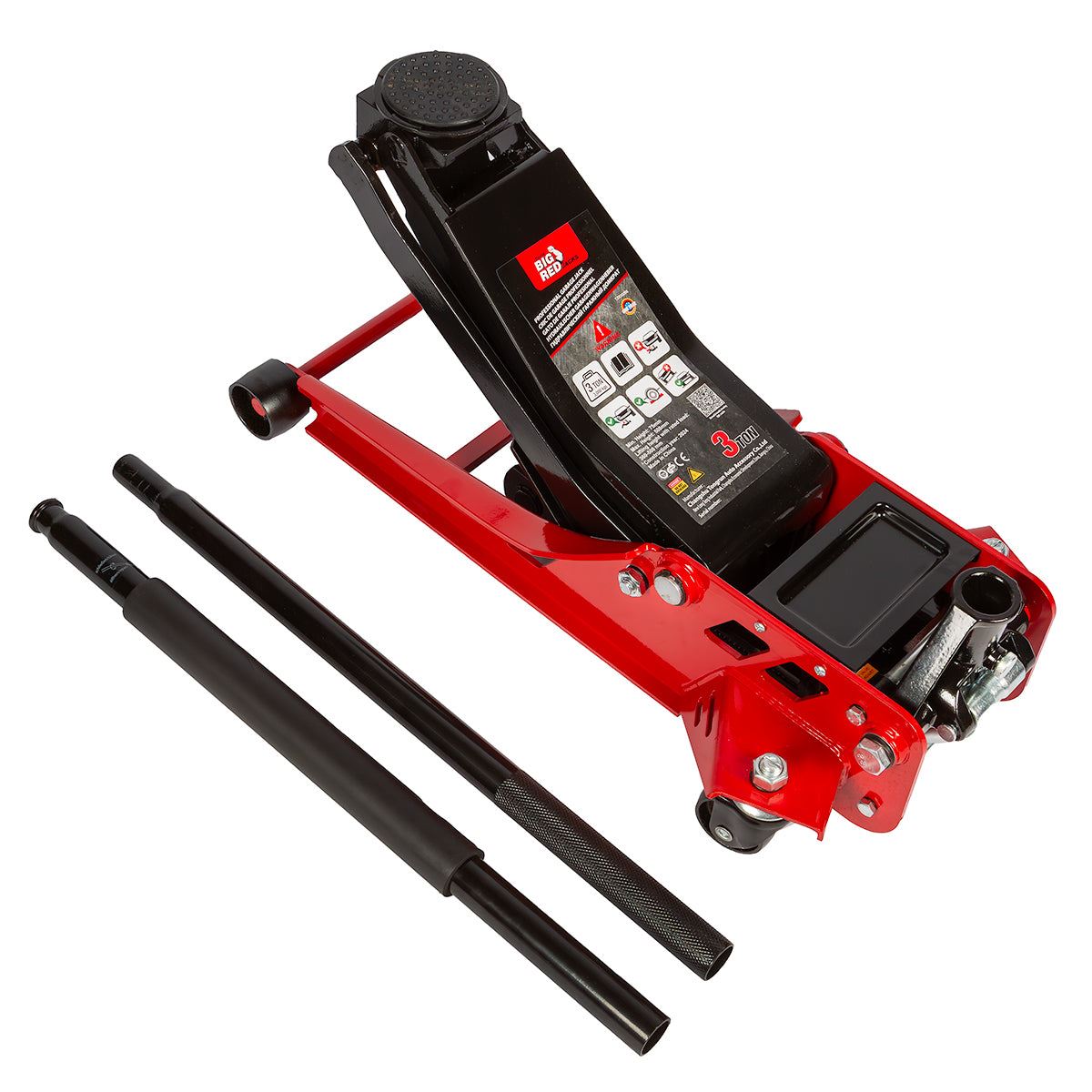 Big Red Torin 3-Ton Hydraulic Jack Low Profile, Lifting Range 75-508 mm