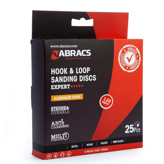 Abracs 150mm 6 Hole Hook & Loop Sanding Discs 120G Pack of 25 ABHL8150120