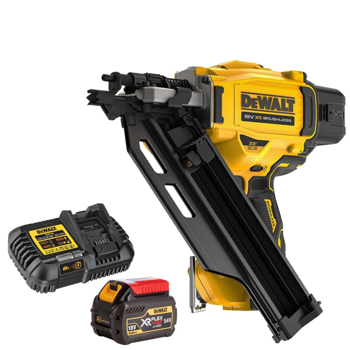 DeWalt DCN930N 18V Brushless First Fix Framing Nailer with 1 x 6.0Ah Battery & Charger