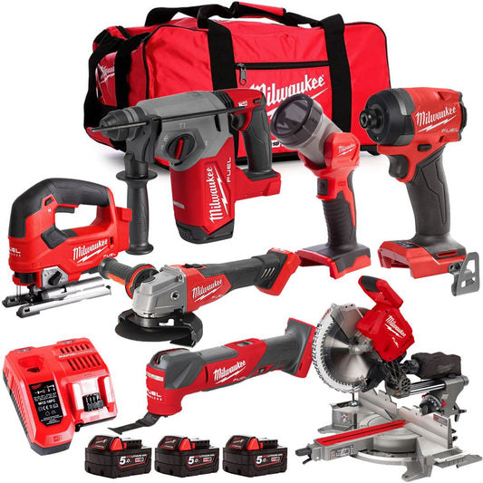 Milwaukee M18FPP6L3-503BK30 18V Brushless 7 Piece Tool Kit with 3 x 5.0Ah Batteries Charger & Wheeled Bag