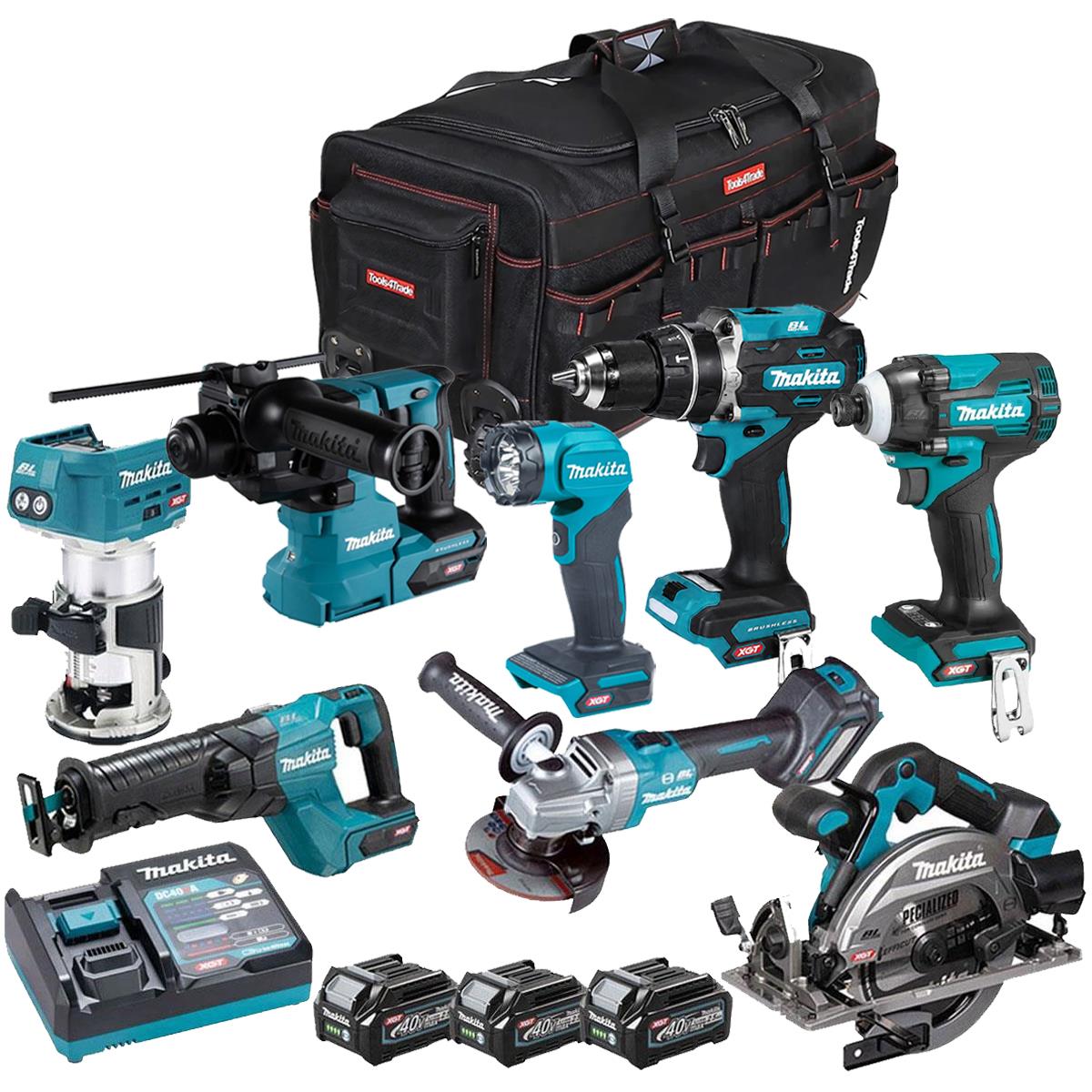 Makita 40V XGT 8 Piece Brushless Power Tool Kit with 3 x 2.5Ah Battery T4TKIT-16058