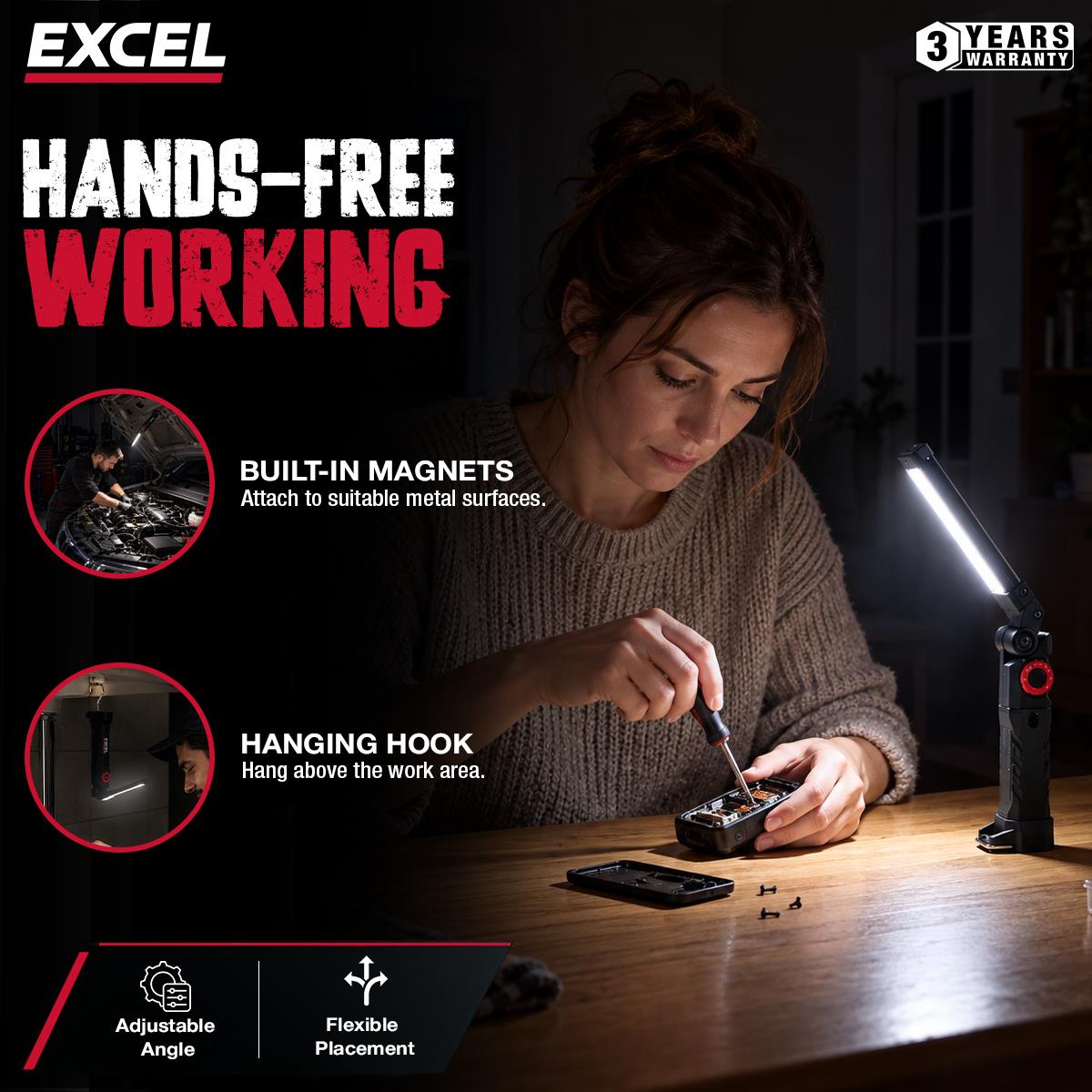 Excel 1500 Lumens LED Rechargeable Inspection Magnetic Light