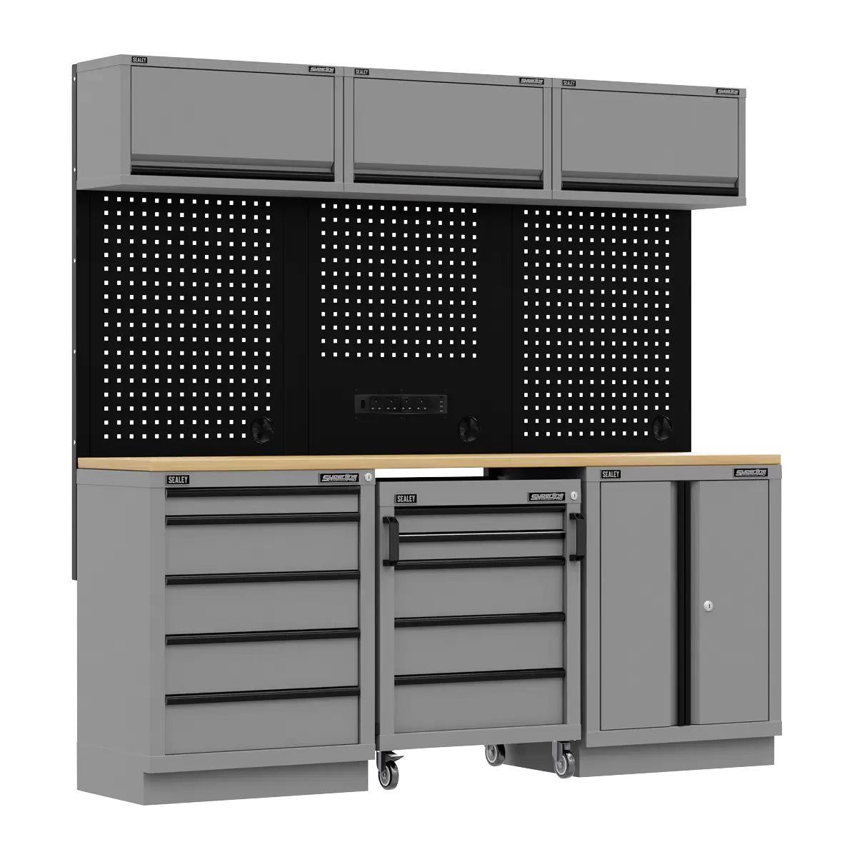Sealey APMSBESTACK03W Superline PRO Black Edition Storage System with Rubber Wood Worktop 2.04m