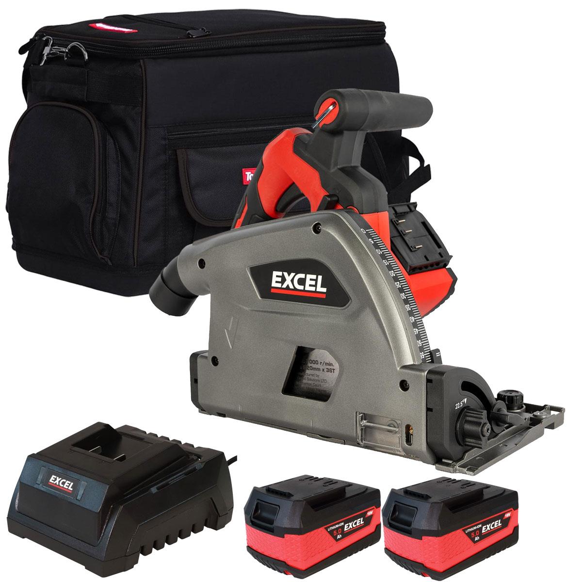 Excel 36V Brushless 165mm Plunge Saw with 2 x 5.0Ah Battery Charger & Tool Bag