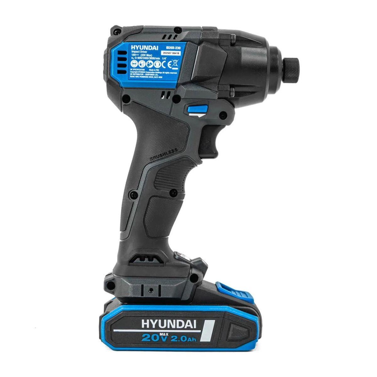 Hyundai S01-T2B 20V Cordless 65Nm Hammer Drill and 230Nm Impact Driver Brushless Kit With 2 x 2.0Ah Li-ion Batteries and 2A Charger