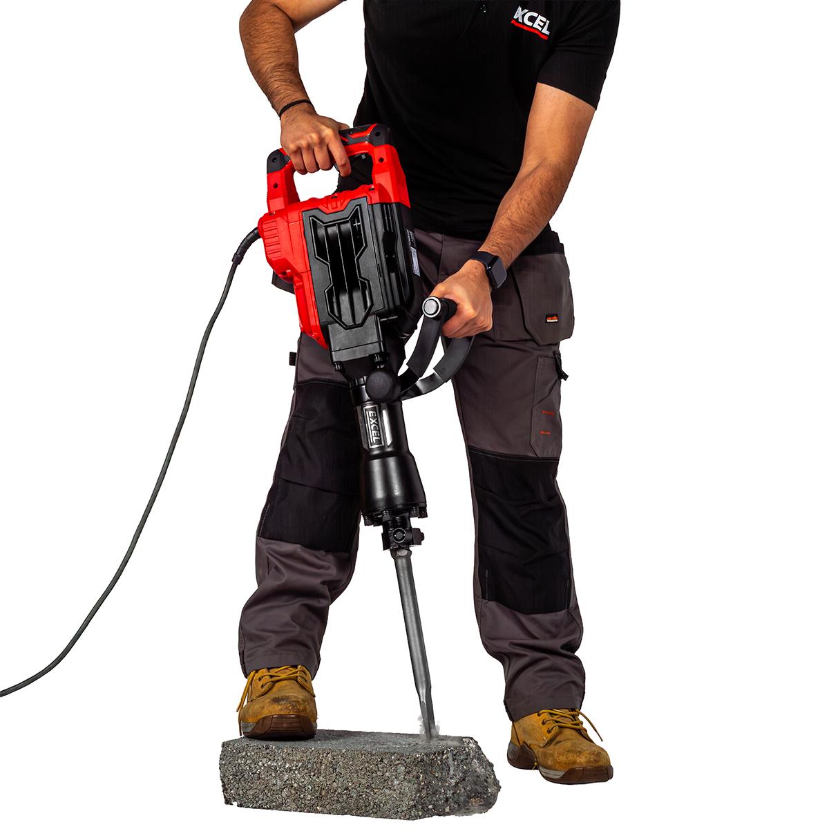 Excel 1700W 55J Hex Shank Demolition Hammer 230V with Case & Chisels Item Condition Box Opened Never Used