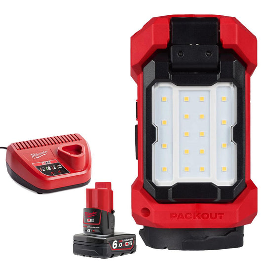 Milwaukee M12ALIP-0 12V Single Cleat Packout Task Light with 1 x 6.0Ah Battery & Charger
