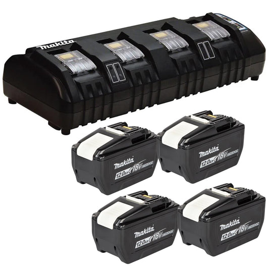 Makita DC18SF 14.4V - 18V Multi Four Port Battery Charger 240V with 4 x 12.0Ah Battery