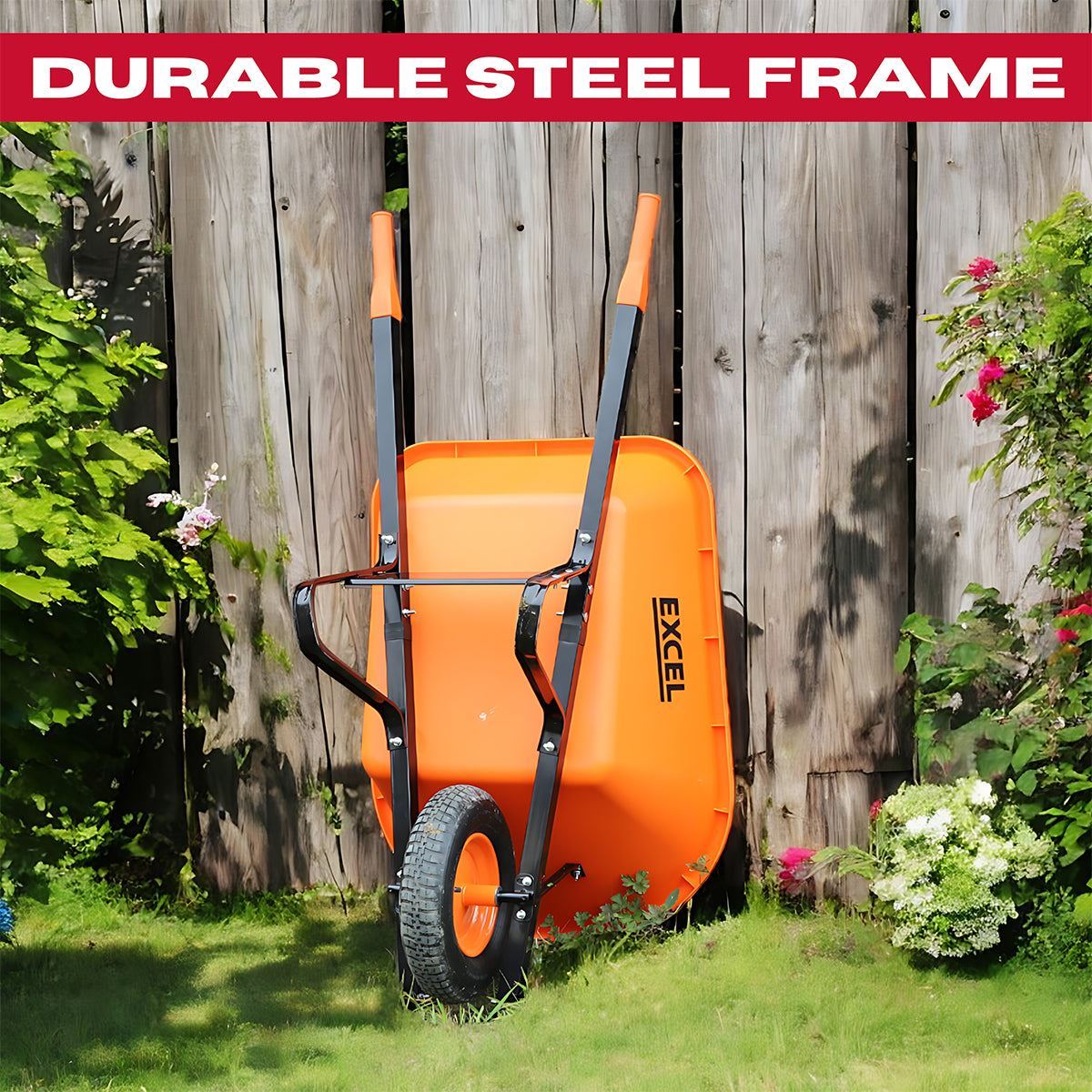 Excel Heavy Duty Orange Wheelbarrow with 120L HDPE Tray