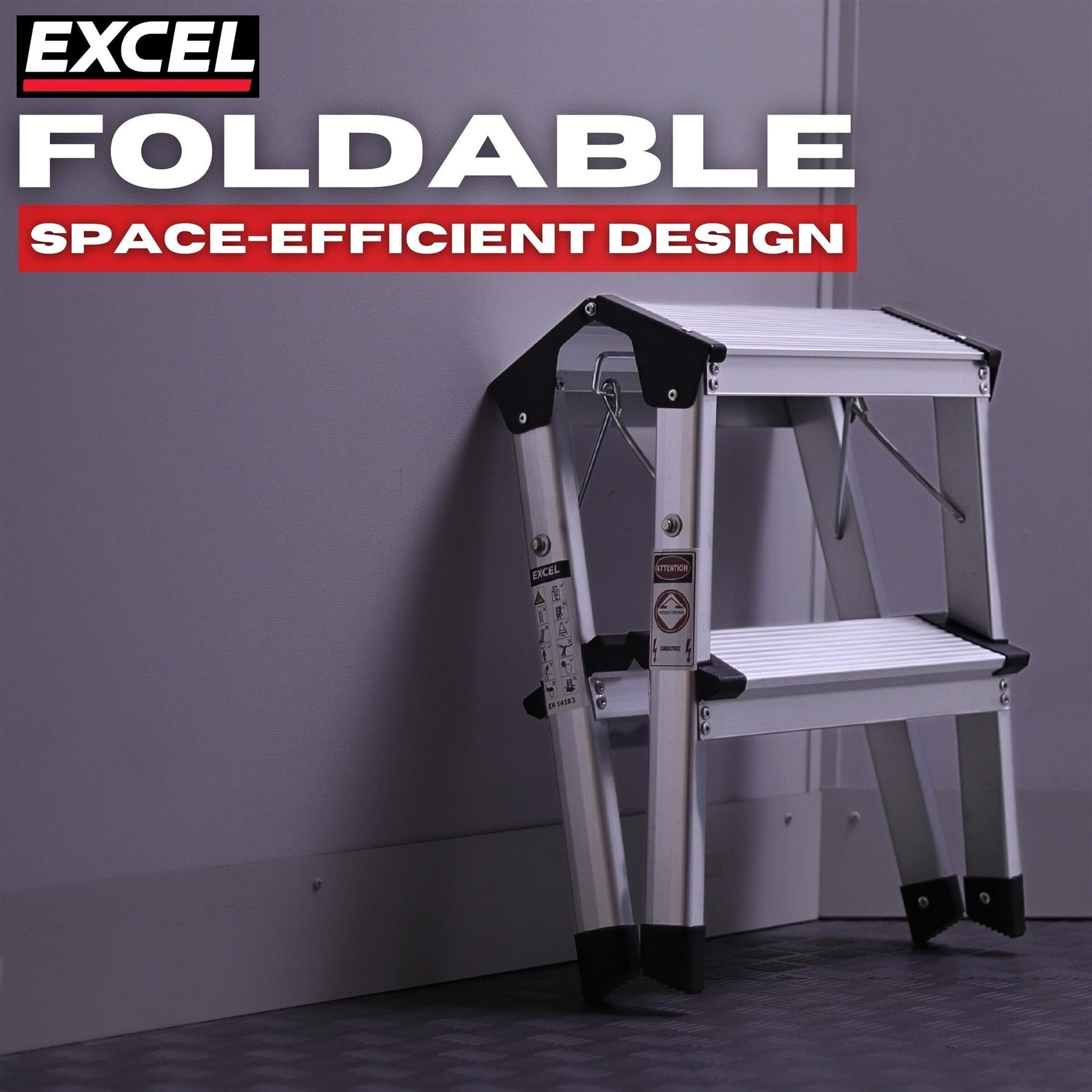 Excel Heavy Duty Fiberglass 6 Tread Ladder with 2 Step Hop Up Ladder