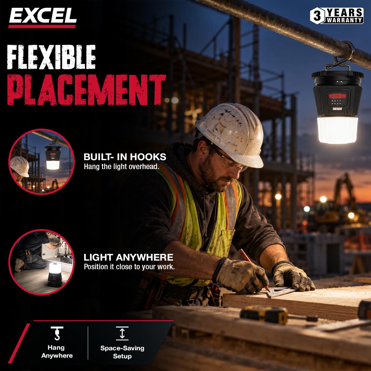 Excel 18V/240V 10000 Lumens Hybrid 360° Site Light