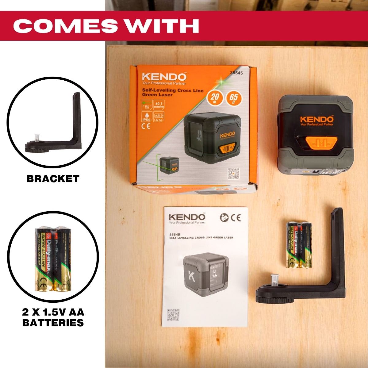 Kendo 20m Self-Levelling Laser Level with 360° Bracket